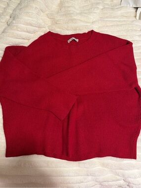 Zara Red Ribbed Crewneck Sweater